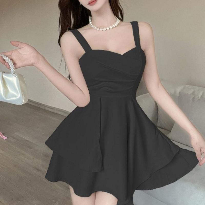 Women Sexy Backless Ruched Irregular Elegant Party Dresses Summer Strap Sleeveless High Waist Slim Sweet Club Mini Dress Vestido