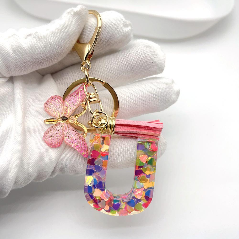 Portachiavi Moda Europea e Americana Farfalla Amore Iniziale con Dettaglio Paillettes