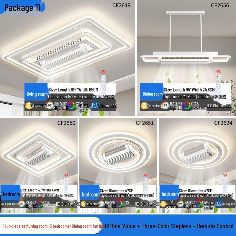 Modern Smart Leafless Ceiling Fan with Tricolor Light and Voice Control for Living Room/Bedroom, 110V, 36 inches