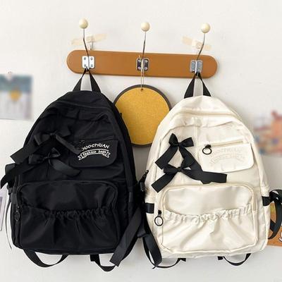 4XFF Japanese Anime Nylon School Bag for Teen Girls with Bows Preppy Large Backpack
