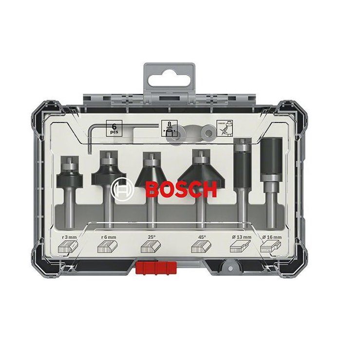 Set of 6 Rabbeting/Chamfering/Rounding Over Router Bits with 6 Mm Shank BOSCH - 2607017468