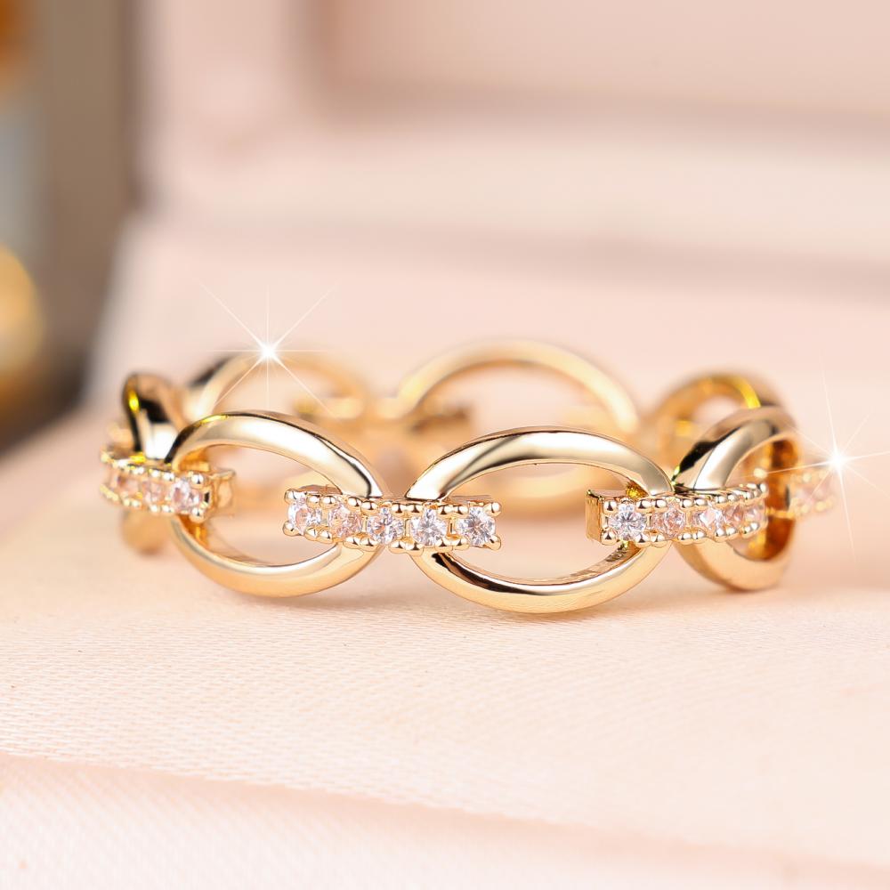 Romantic Gold Color Infinity Link Zircon Ring for Women Anniversary