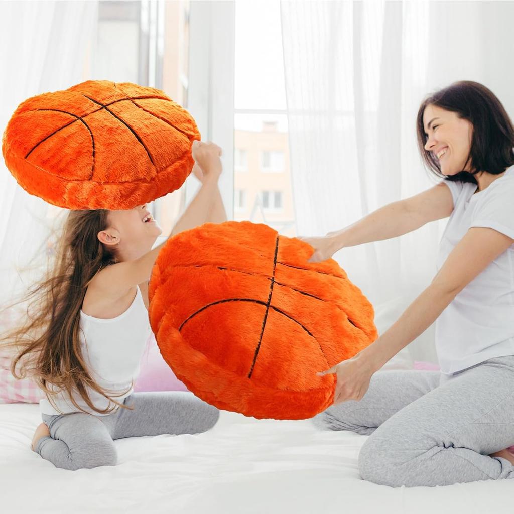 Kids' Ball Plush Pillow - Compressible Soft Long-Haired Soccer, Basketball, Baseball & Stuffed Animal Bed Cushion with Team Logos-Like Patterns