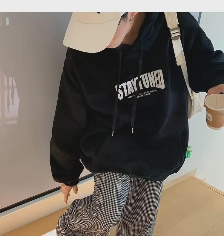 Men's Trendy American Letter Print Hoodies - Autumn/Winter Hong Kong Style, Large Size Youth Pullover Jacket