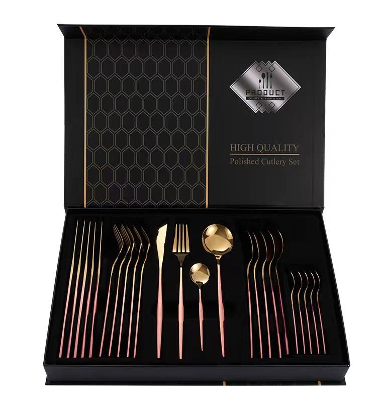 24pcs Gold Dinnerware Set Stainless Steel Tableware Set Knife Fork Spoon Luxury Cutlery Set Kitchen Flatware Dishwasher Safe