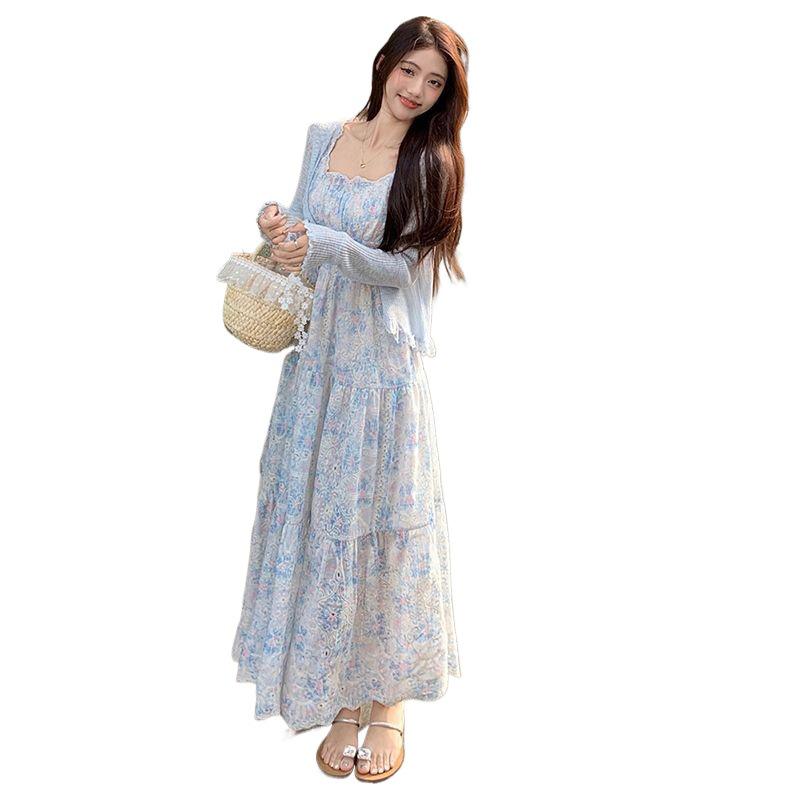 Dopamine Industry Floral Embroidery Camisole & Skirt Set with Cardigan - Women's Forest Style Two-Piece Dress