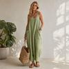 Summer Maxi Dresses for Women, Square Neck Sleeveless Casual Loose Long Dress, Beach Vacation Sundress with Pockets