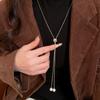 Minimalist Tassel Round Pearl Pendant Necklace Simple Adjustable Necklace Women Daily Sweater Wear Fashion Jewelry Gift Necklace