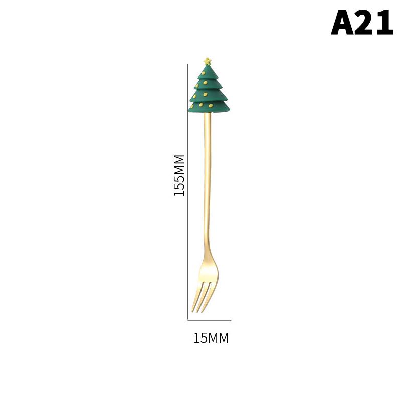 1/2/4/6 Stück Edelstahl Löffel Weihnachts Dessertlöffel Kuchengabel Cartoon Weihnachtsbaum Elch Löffel Gabel Weihnachtsgeschenkbox