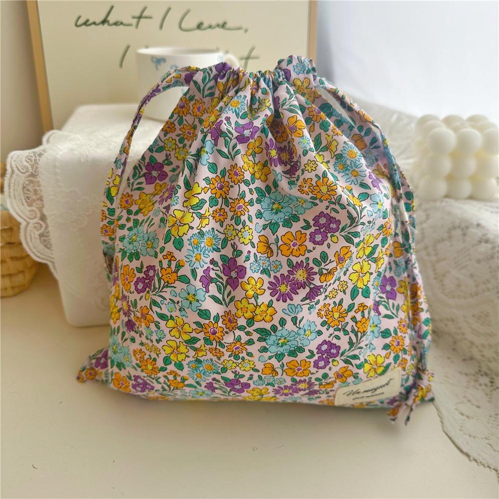 Multi-Purpose Cotton Drawstring Storage Bag Floral Print Dustproof Makeup Bag Portable Ins Style Cosmetic Bags Travel Use