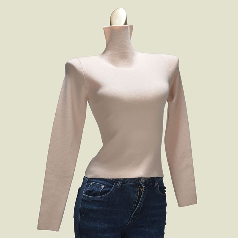 

Fashion Pile Collar Slim Fit Inner Wear Long Sleeve Top Pullover Apricot All yards