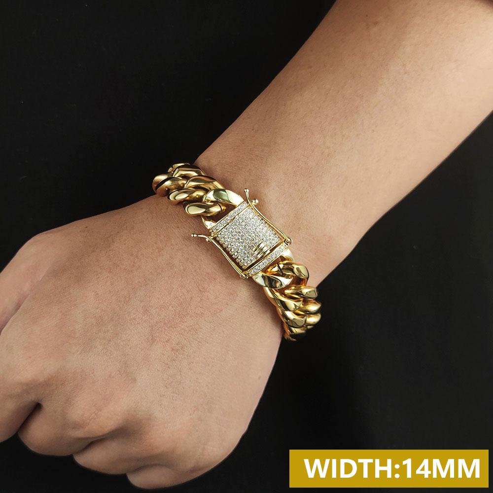 6/8/10/12/14/16MM Hip Hop Rock Zircon Clasp Cuban Bracelets for Men Stainless Steel Jewelry