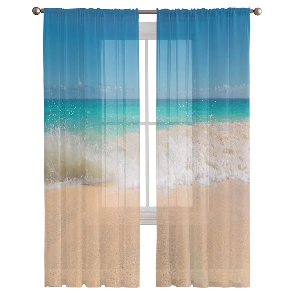 Meer Strand Wellen Tüll Vorhänge für Wohnzimmer Chiffon Voile Sheer Fenster Vorhang für Schlafzimmer
