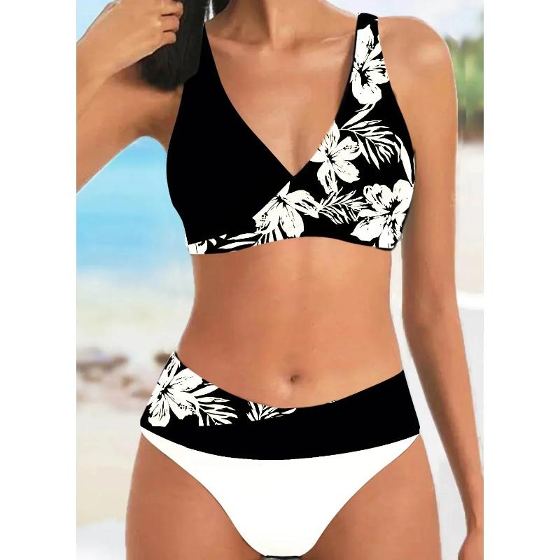 Kadın Yüzme Mayosu Halter Mayo İki Parça Mayo Çiçekli Çiçekli Kaju Baskılı Tankini Üst Boyshorts Yüzme S-5XL