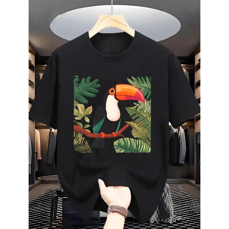 

European sizes Men S Tropical Toucan Graphic T-Shirt - Casual Summer Short Sleeve Crew Neck, Casual Summer Wear 4XL чорний