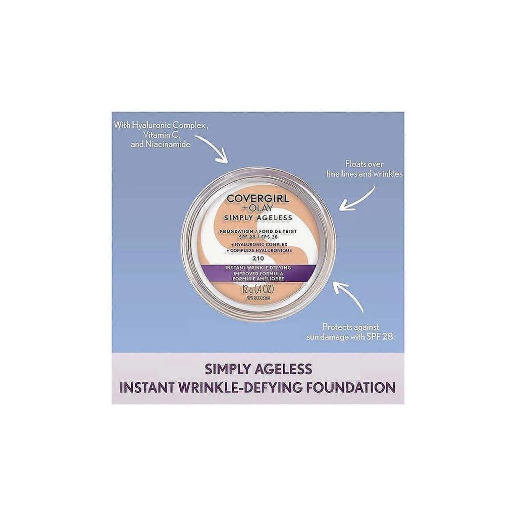 Covergirl + Olay Simply Ageless Wrinkle Defying Foundation Compact, 220 Creamy Natural - 0.4oz