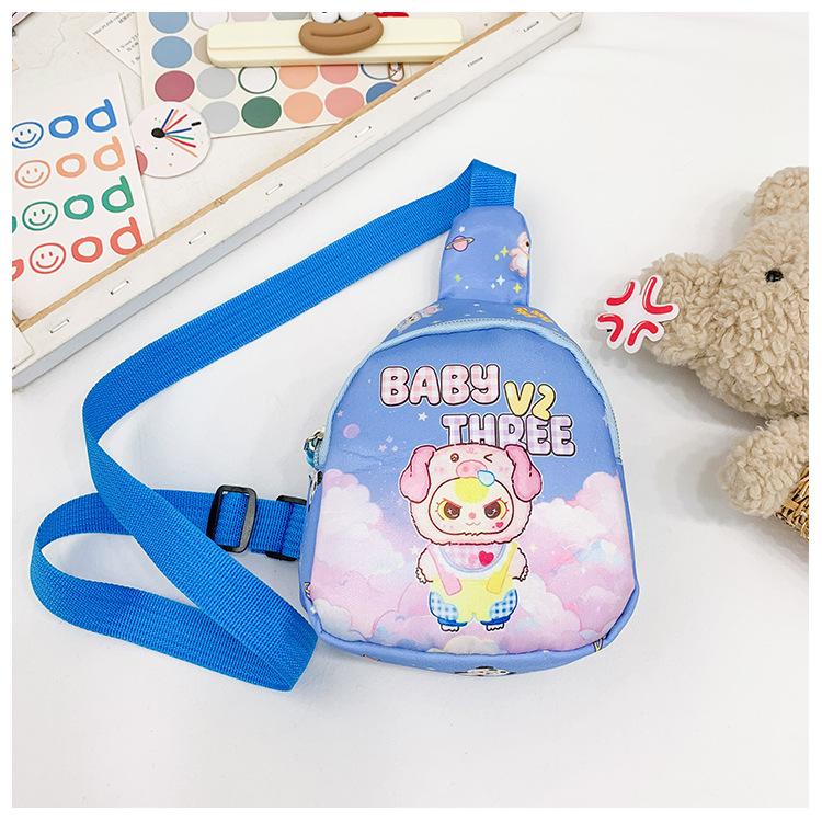 

Детская сумка через плечо с тремя принтами, детская сумка через плечо с мультяшным рисунком для улицы, нагрудная Blue Pink