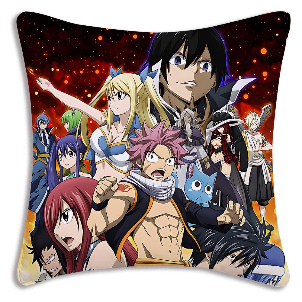Classic Comics Anime Fairy Tail Pillow Covers Cartoon Sofa Decorative Home Double-Sided Printing Short Plush Cute Cushion Cover