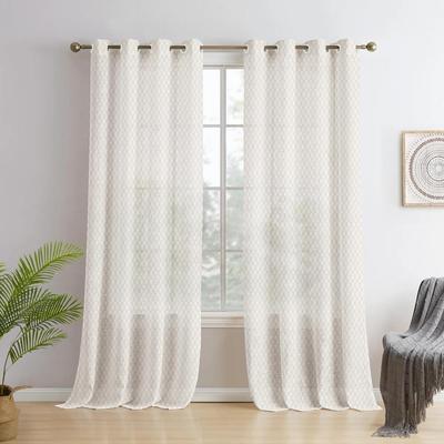 Zasłony 5 stóp długości Zestaw 2 szt. | Wzór w romby | Zasłony woalowe | Przezroczysta zasłona do salonu | (118 X 152 Cm, Kremowy)