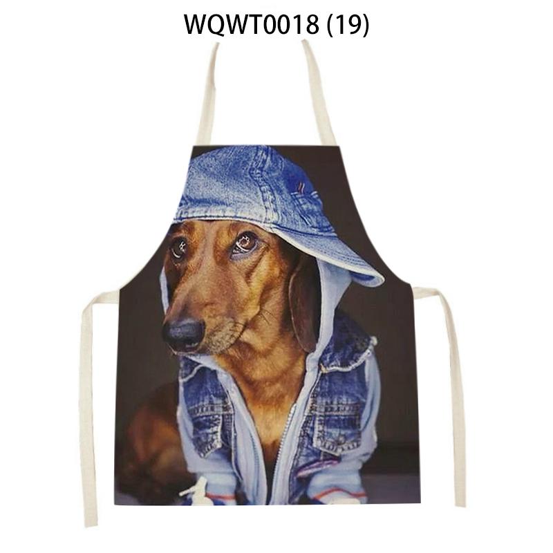Lovely Animal Dog Printed Linen Sleeveless Kitchen Aprons Women Men Home Cooking Baking Waist Bib Dachshund Cleaning Aprons