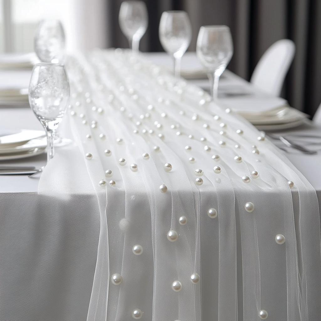 Outdoor Pearl Gauze Table Runner for Wedding and Party Decoration
