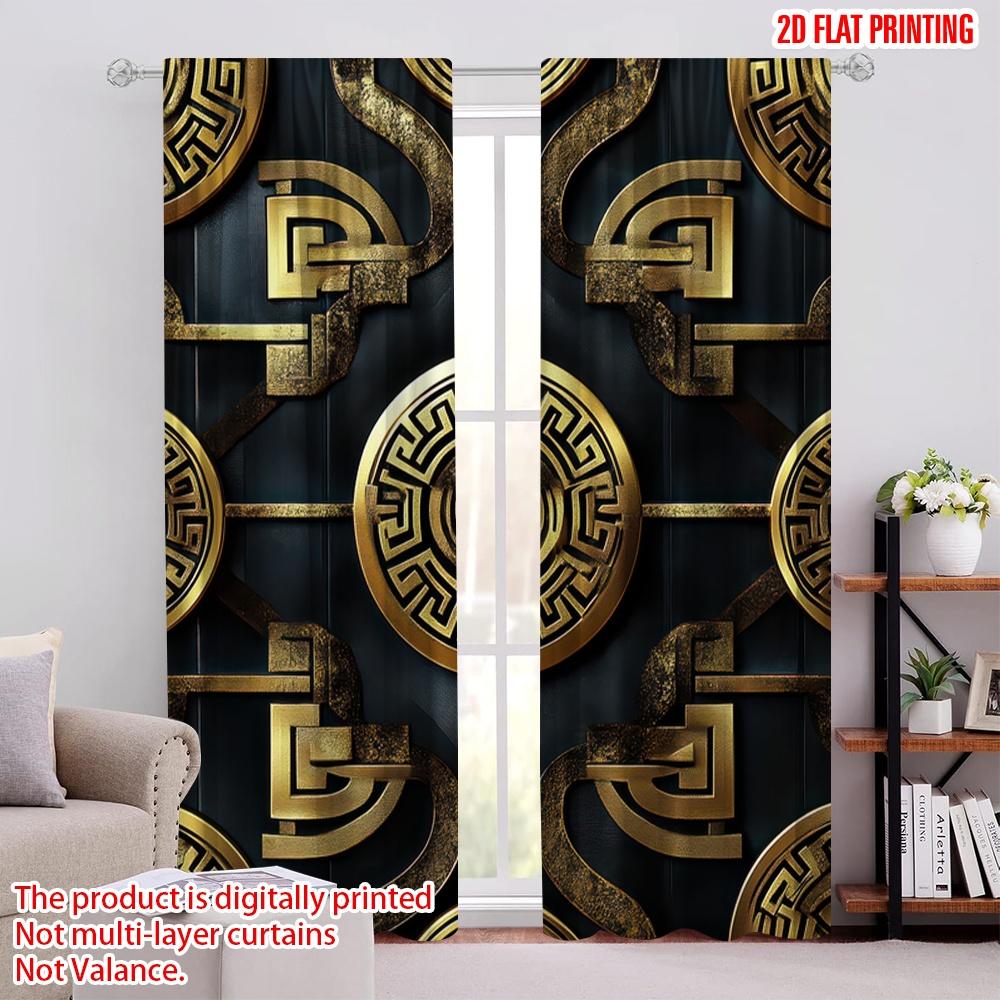 

2D flat printing 2pcs Curtains Gold geometric pattern 100% Polyester,Without Electricity Holiday Decorations Suitable for 52.50 × 116.00 cm 2 pcs