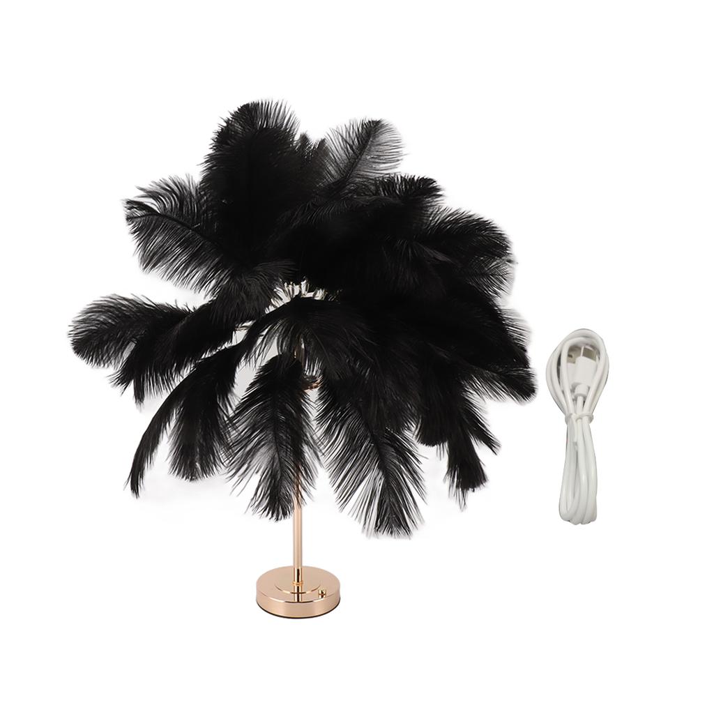 Ostrich Feather Table Lamp Rechargeable Modern Romantic Decoration Lamp Bedroom Bedside Lamp for
