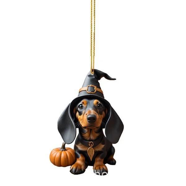 Adorable Cartoon Christmas Hat Dog Pumpkin Dachshund Car Hanging Ornament Acrylic