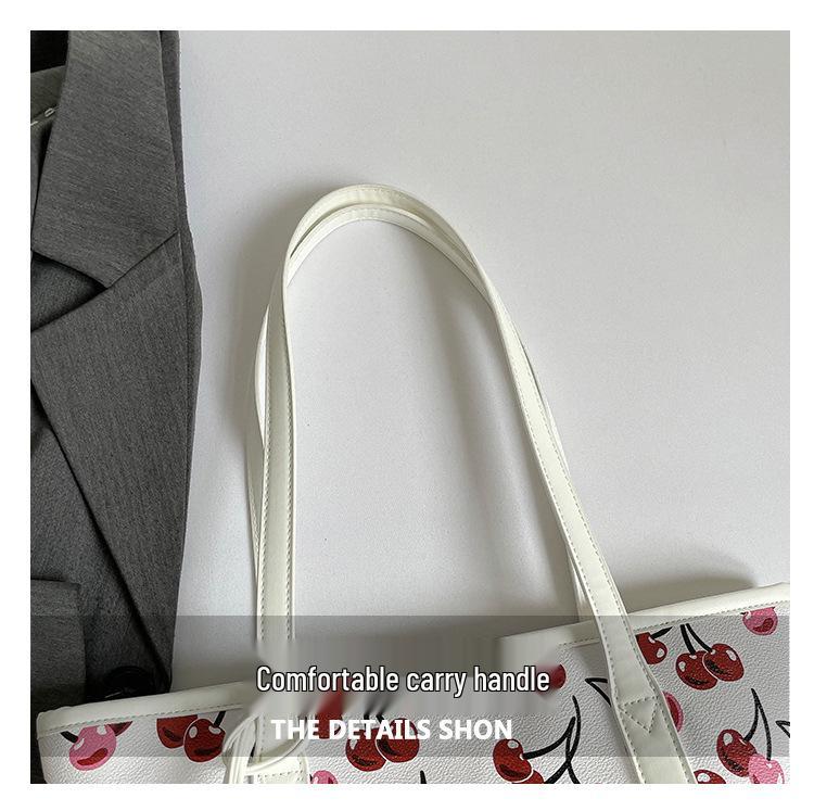 Korean Style Cherry Print Large Capacity Tote Bag