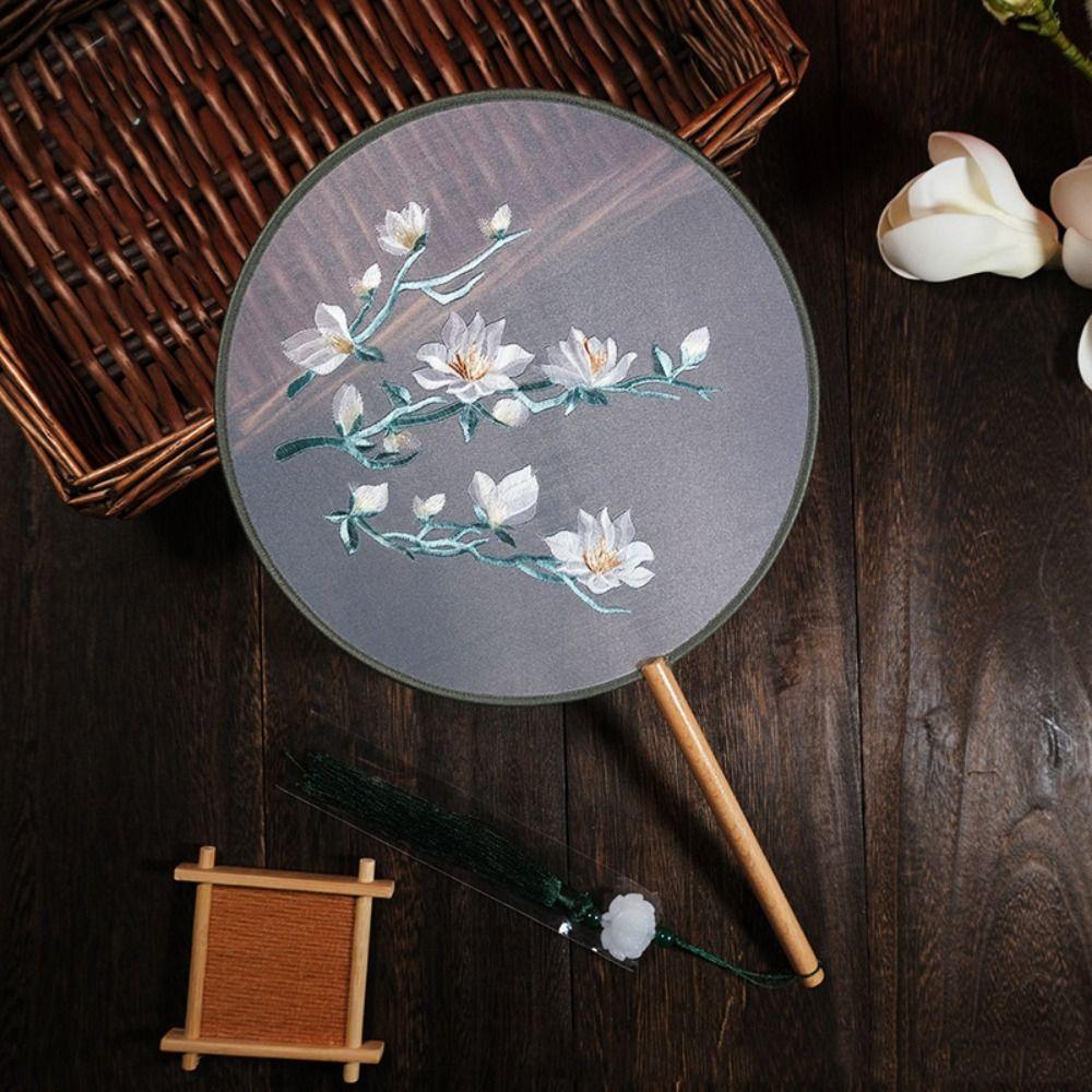 with Pendant Chinese Style Round Fan Handheld Silk Fan Vintage Embroidery Fan  Photography Prop