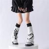 Reversible Knitted Long Tube Leg Warmers with Cute Cats Pattern for Women Punk Grunge Flared Boot Covers Footless Socks