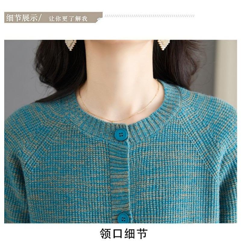 Women's Solid Cardigan Round Neck Loose Knitted Sweater Jacket Button Long Sleeve Casual Elegant Top