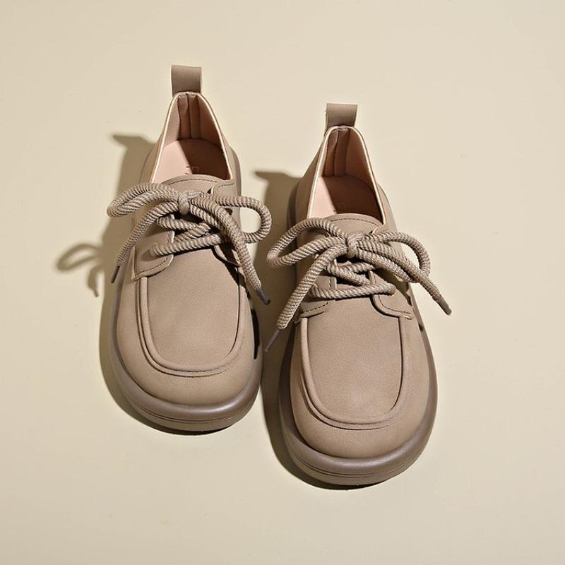 

Fashion Lace Up Small Leather Shoes for Women 2025 Spring New British Style Casual Soft Soled Loafers Versatile Bean Shoes 35 хаки