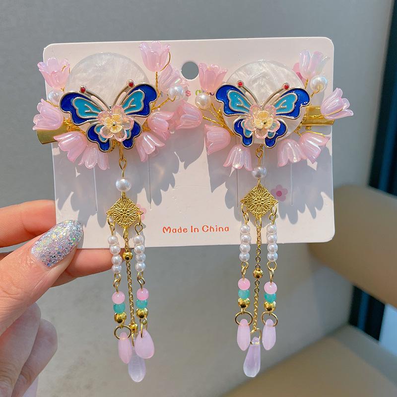 Chinese Style Hanfu Hairpin Set for Girls - Includes Hair Clips, Swaying Tassels, and Butterfly Accessories