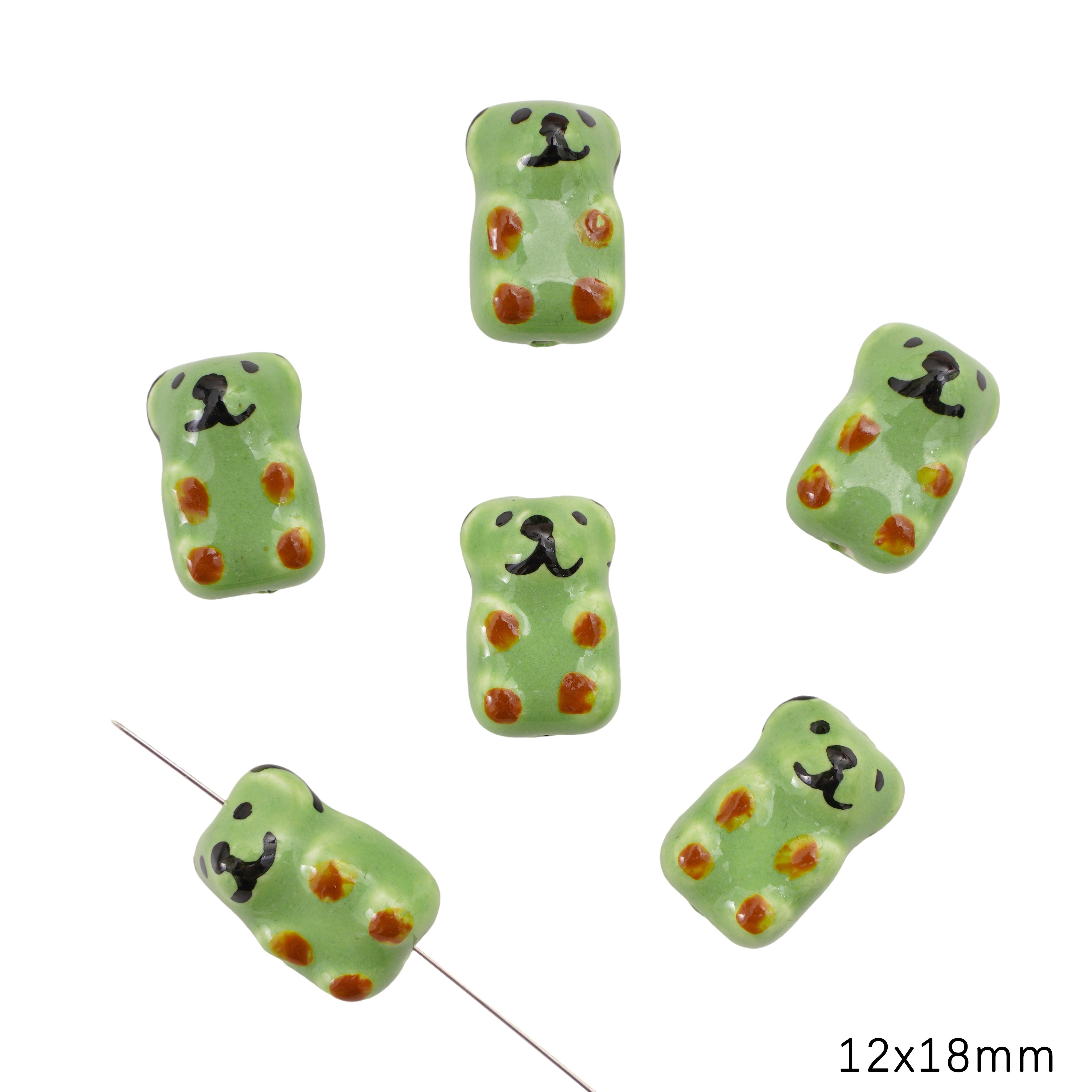 

Керамические расписанные вручную бусины для милых животных-подвесок для браслетов, ожерелий и ювелирных изделий своими руками Bear cub-green