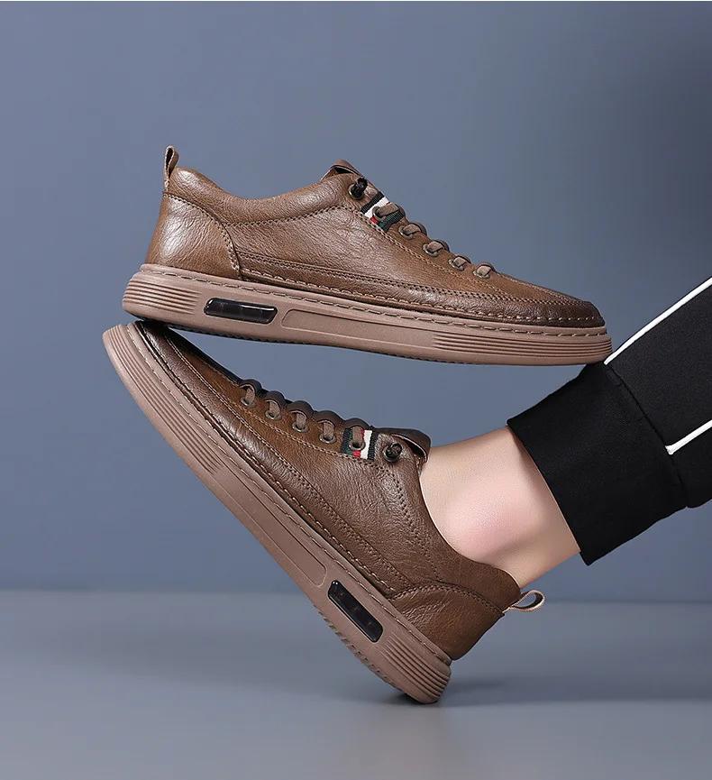 Neue Schuhe für Herren Echtleder Freizeitschuhe Mode Flache Skateboard-Schuhe Street Coole Sneaker