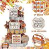 17Pcs Fall Tiered Tray Decorations Set, Thanksgiving Pumpkin Maple Tiered Tray Decorations Set, Rustic Farmhouse Pumpkin Truck Spice Blocks Autumn Woo