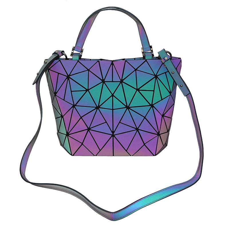 Set di Borse di Lusso Luminose Geometriche a Rombo da Donna - Secchiello in PU con Motivo a Diamante, Borse a Spalla e a Tracolla con Catena