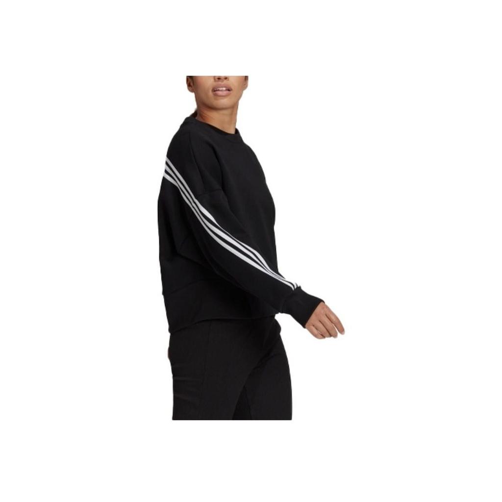 Adidas Originals Trefoil Solid Striped Crew Neck Pullover Sweatshirt Women Tops Black H67036