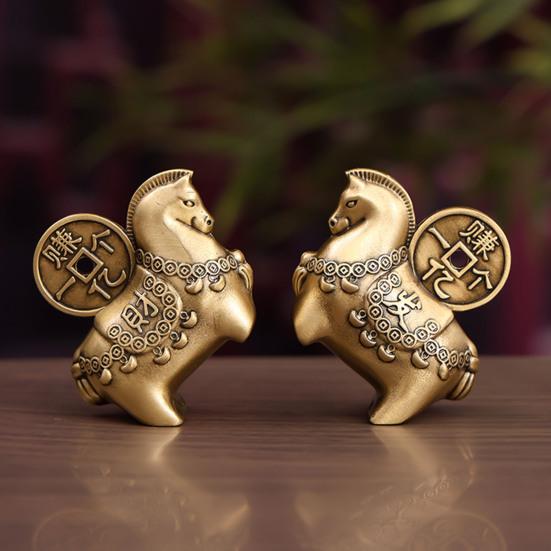 Kleine Messing-Pferdestatue Chinesisches Tierkreiszeichen Pferd Figur 2026 Jahr des Pferdes Tischmaskottchen Ornament Feng Shui Glückstier Handwerk für Heim- Bürodekoration