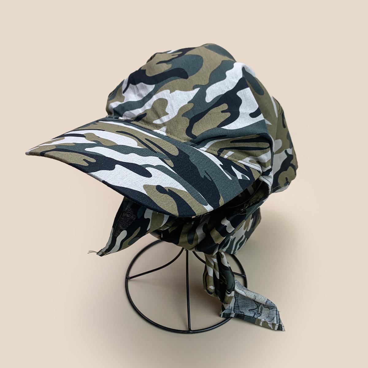 Four Seasons Vintage Camouflage Denim Splicing Headscarf Hat Men S And Women S Shade Street Hip Hop Personality Cap 52-60cm