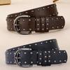 New Hip-Hop Rivet Belt Women Punk Style Pu Leather White Black Retro Belt Strap Waistband Fashion Y2K Jeans Belt Accessories
