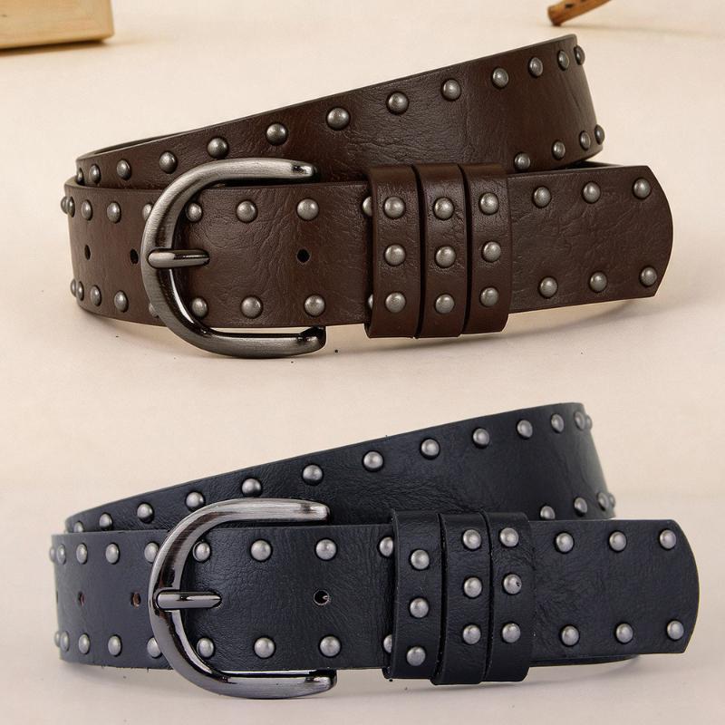 New Hip-Hop Rivet Belt Women Punk Style Pu Leather White Black Retro Belt Strap Waistband Fashion Y2K Jeans Belt Accessories