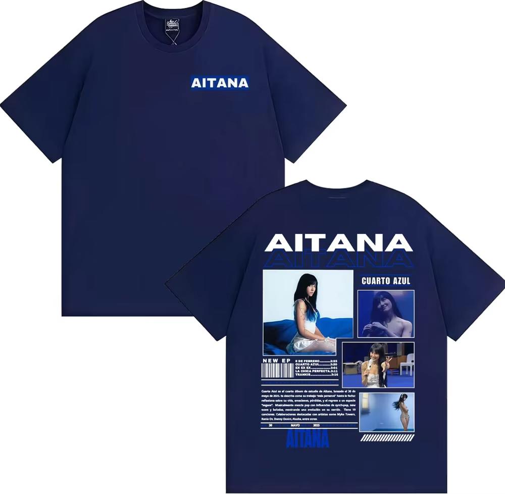 Singer Aitana Cuarto Azul Album 2025 Tour T Shirt Men Women's Fashion Aesthetic Short Sleeve T-shirts Casual Male Cotton T-shirt