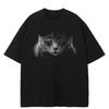 Streetwear Cat Gaze Graphic T-Shirt Cotton Tshirt Unisex Tops Tees Summer Short Sleeves T Shirt