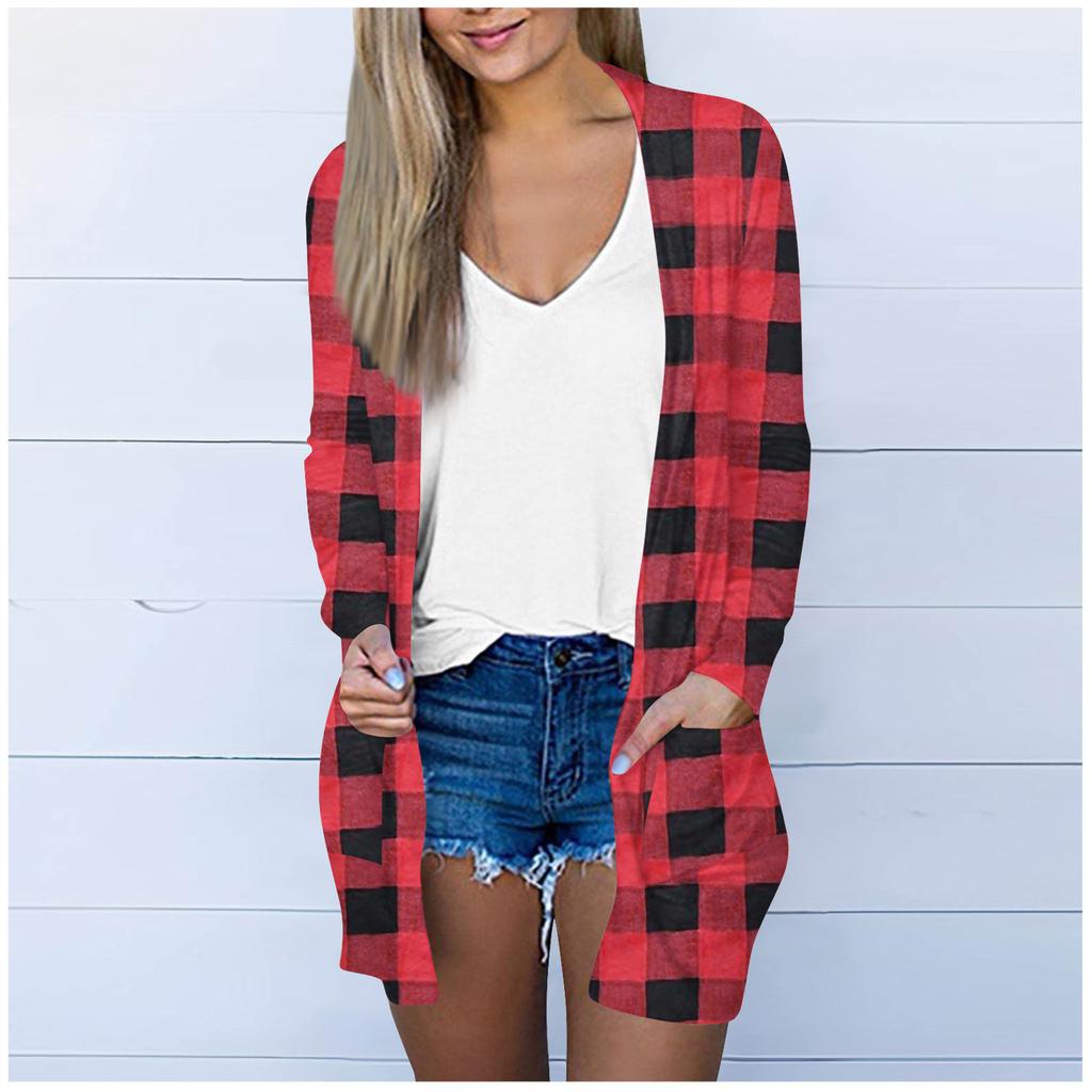 Women's Fashion Loose Casual Long Sleeve Printed Mid-Length Cardigan Jacket Top