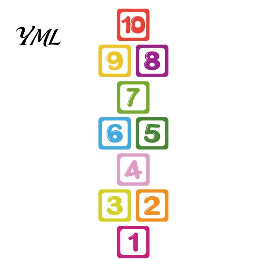 PVC Wall Sticker Hopscotch Game Floor Sticker, 1-10 Number Self-Adhesive Decal, Waterproof for Home Kindergarten Classroom Indoor