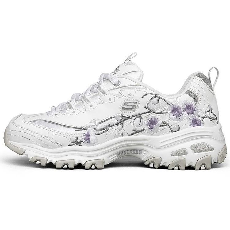 Skechers DLites 1.0 Leather Floral Sport Comfort Low-Top Lifestyle Shoes Women sneaker White 149239-WLV 36.5