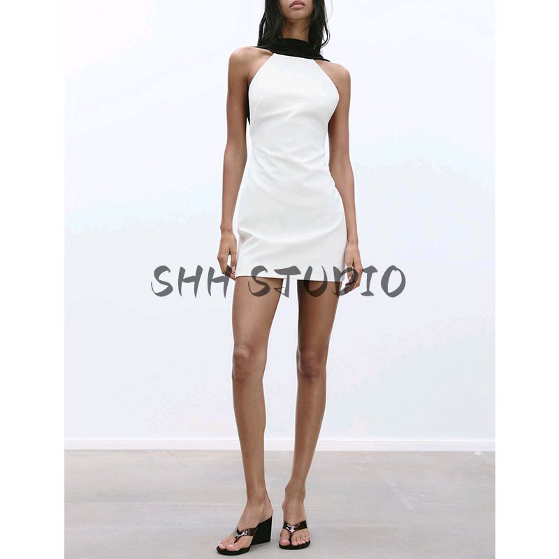 Spring New Women clothes Backless Party Evening dress Contrast Color Patchwork Sleeveless Short Dress 3067339