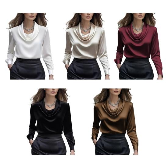 Women Shirt Swing Collar Long Sleeve Design Loose Fit Shirt Solid Color Versatile Office Lady Shirt Workwear